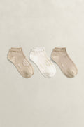 OAT BEIGE, MONOGRAM ANKLE SOCKS 3-PACK BY GANT AU.
