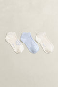 LIGHT BLUE, MONOGRAM ANKLE SOCKS 3-PACK BY GANT AU.