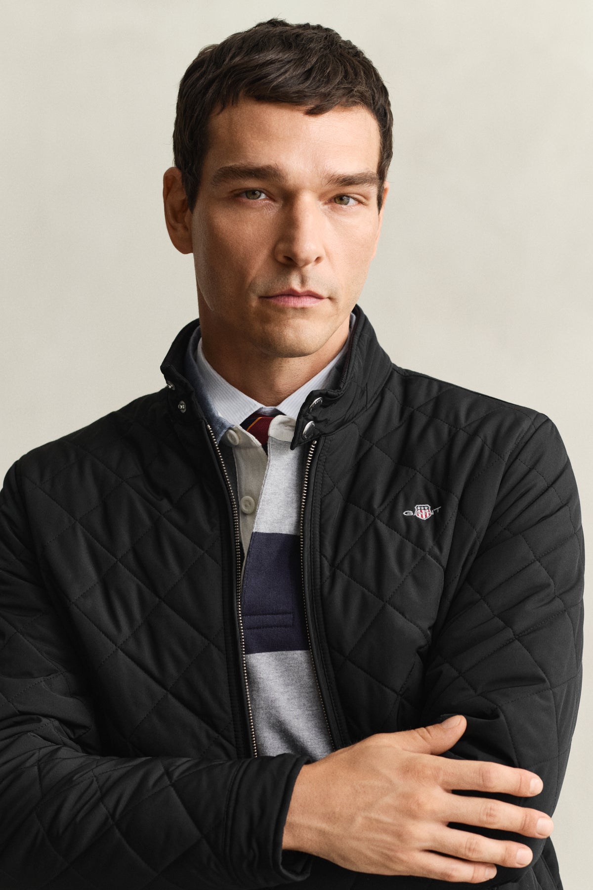 MODEL WEARING QUILTED WINDCHEATER