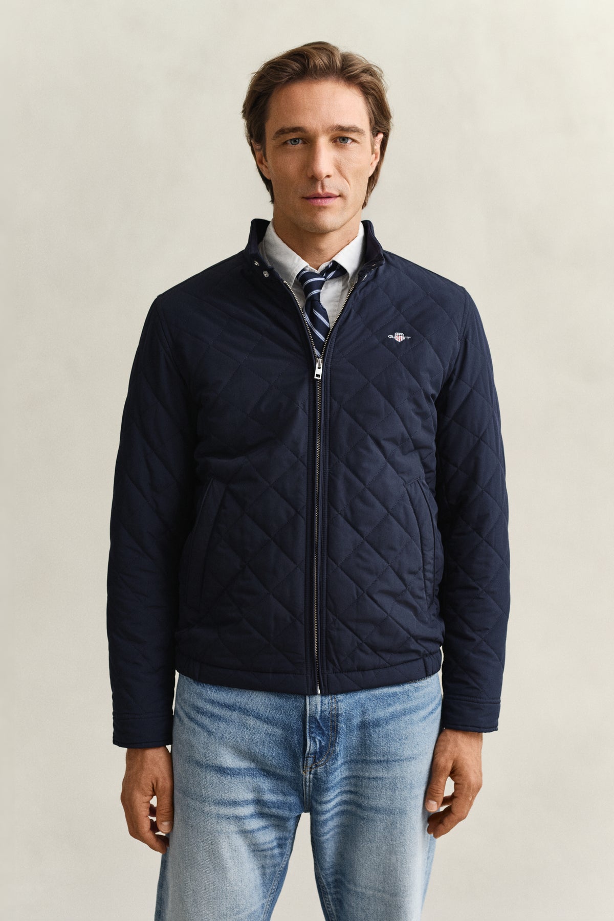MODEL WEARING QUILTED WINDCHEATER