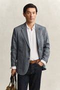 MARINE, INDIGO HERRINGBONE SUIT JACKET, FRONT-VIEW BY GANT AU.