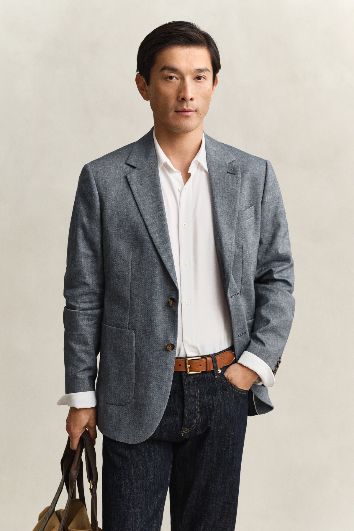MARINE, INDIGO HERRINGBONE SUIT JACKET, FRONT-VIEW BY GANT AU.