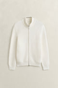 EGGSHELL, COTTON TEXTURE ZIPPED CARDIGAN, FLAT-LAY BY GANT AU.