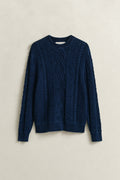 RICH NAVY, INDIGO CABLE C-NECK, FLAT-LAY BY GANT AU.