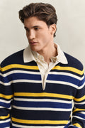 EVENING BLUE, STRIPED COTTON RIB POLO, CLOSE-UP BY GANT AU.