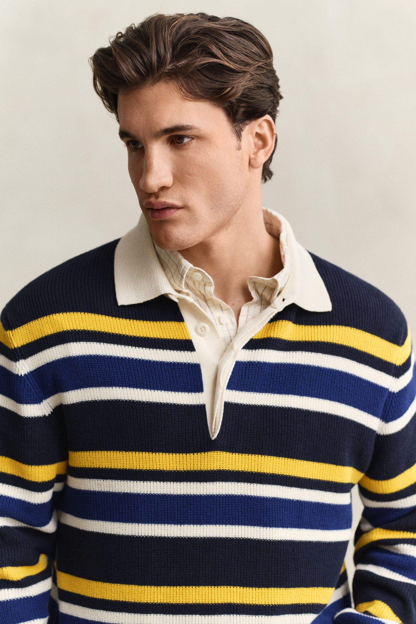 EVENING BLUE, STRIPED COTTON RIB POLO, CLOSE-UP BY GANT AU.