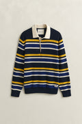 EVENING BLUE, STRIPED COTTON RIB POLO, FLAT-LAY BY GANT AU.