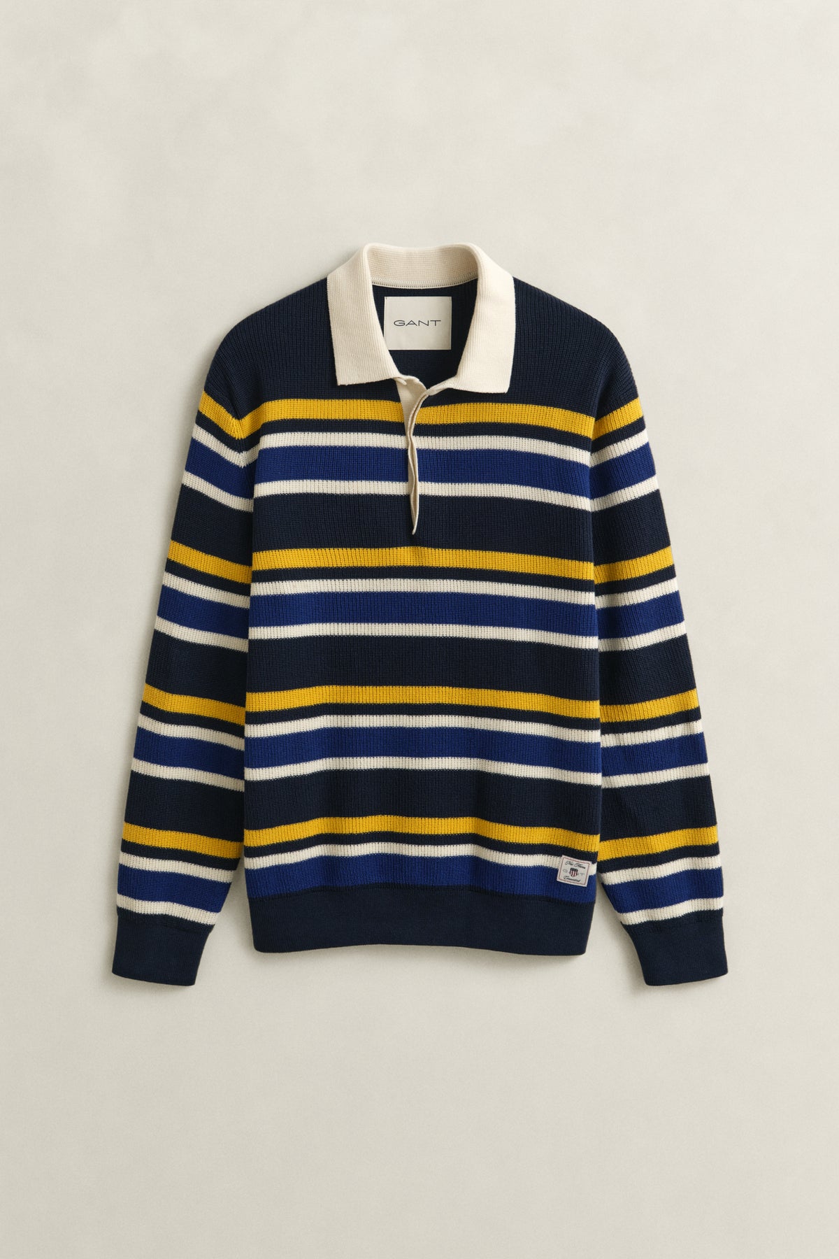 EVENING BLUE, STRIPED COTTON RIB POLO, FLAT-LAY BY GANT AU.