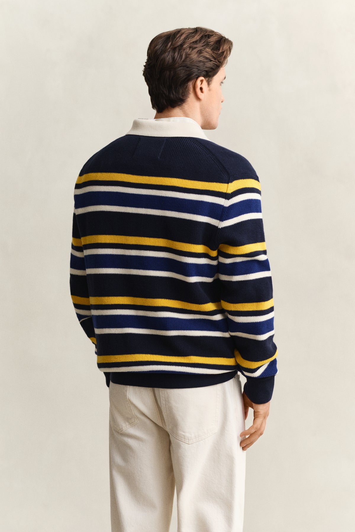 EVENING BLUE, STRIPED COTTON RIB POLO, BACK-VIEW BY GANT AU.