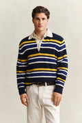 EVENING BLUE, STRIPED COTTON RIB POLO, FRONT-VIEW BY GANT AU.