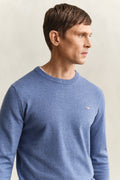 DENIM BLUE MELANGE, CLASSIC COTTON C-NECK, CLOSE-UP BY GANT AU.