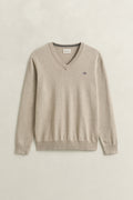 OAT MELANGE, CLASSIC COTTON V-NECK, FLAT-LAY BY GANT AU.
