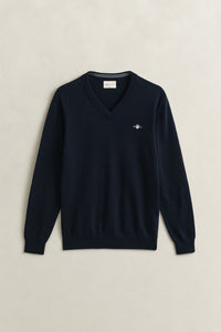 EVENING BLUE, CLASSIC COTTON V-NECK, FRONT-VIEW BY GANT AU.
