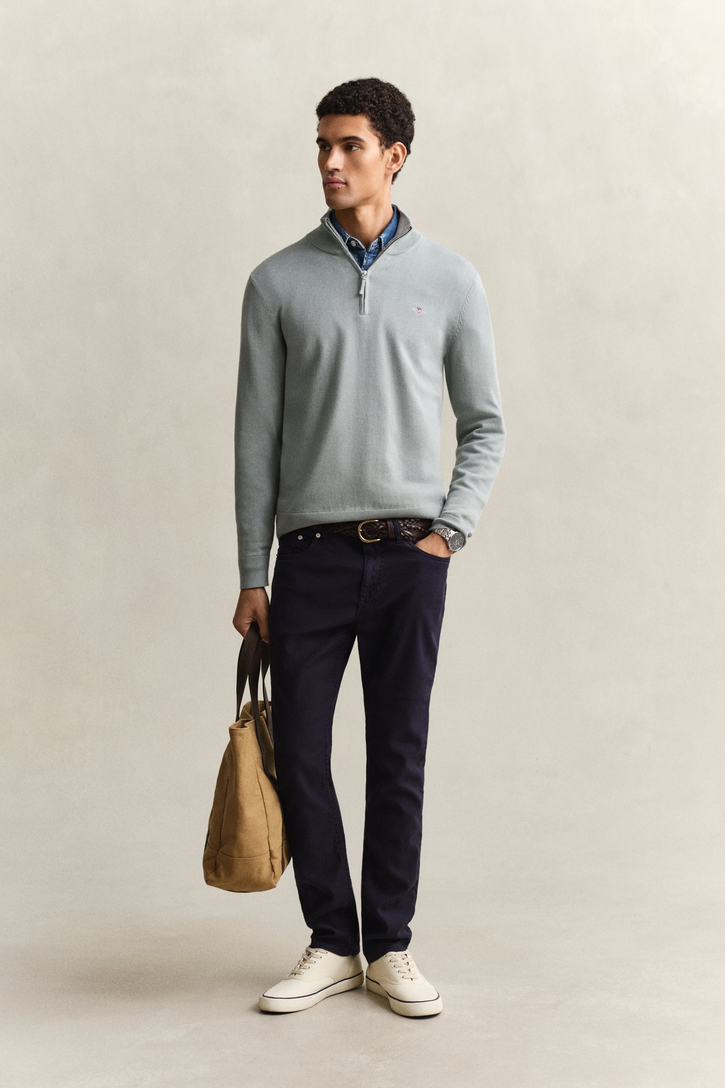 CERAMIC GREY, CLASSIC COTTON HALF ZIP BY GANT AU.