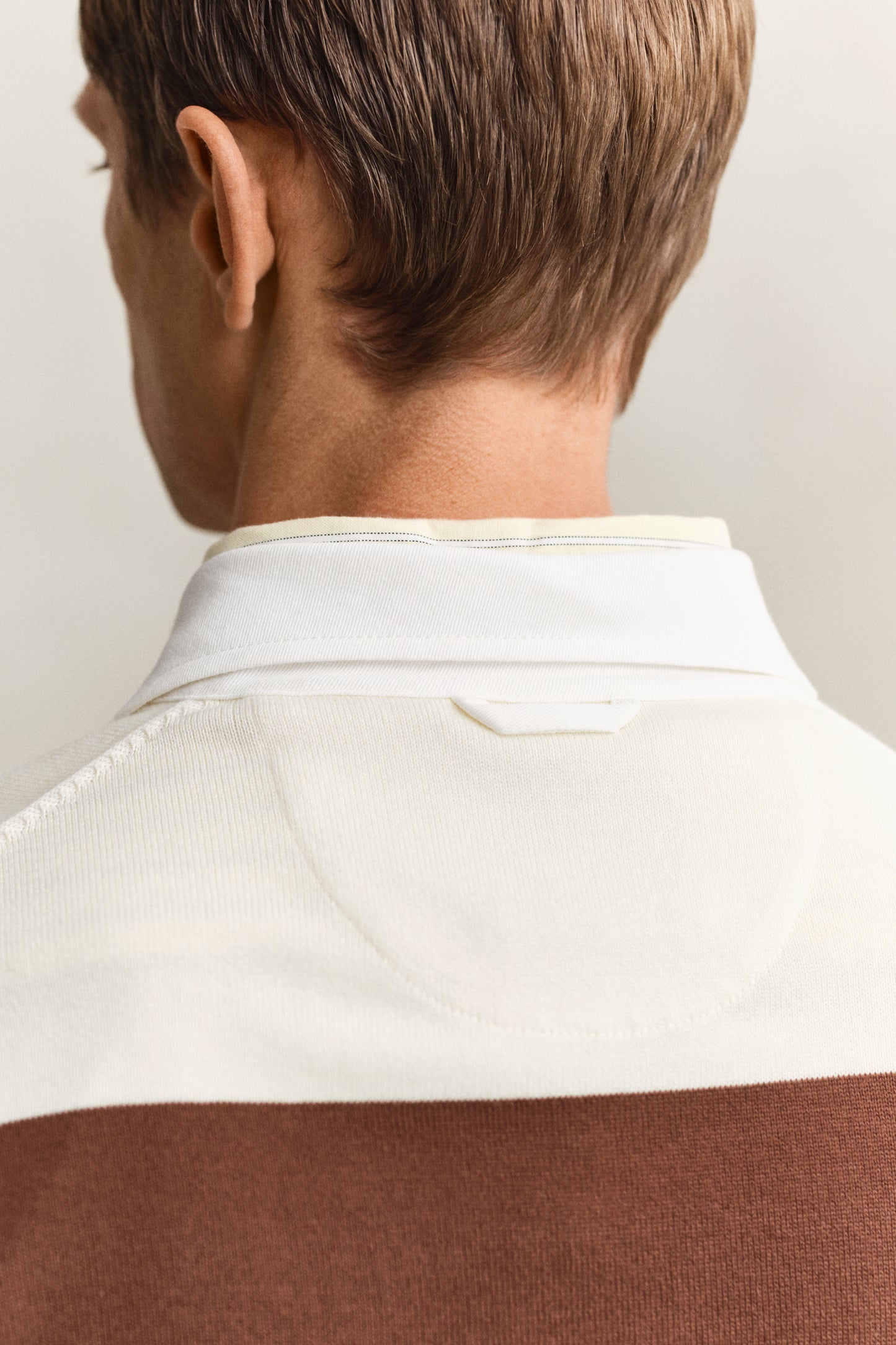 CREAM, BARSTRIPED COTTON POLO, CLOSE-UP BY GANT AU.