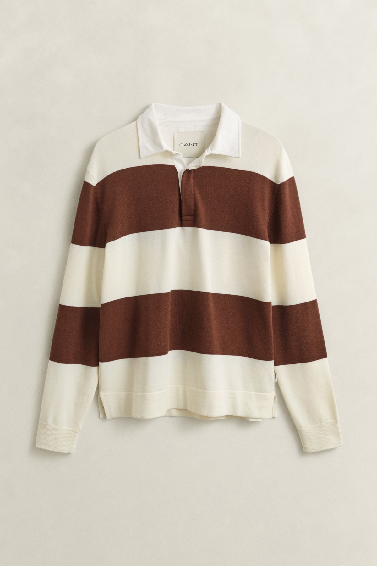 CREAM, BARSTRIPED COTTON POLO, FLAT-LAY BY GANT AU.