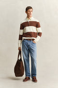 CREAM, BARSTRIPED COTTON POLO BY GANT AU.
