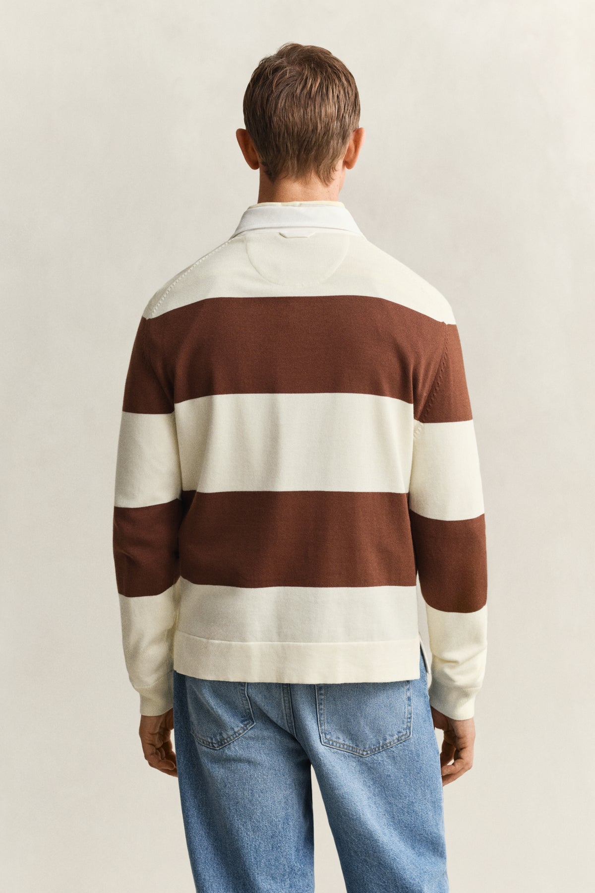 CREAM, BARSTRIPED COTTON POLO, BACK-VIEW BY GANT AU.