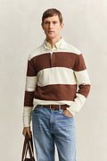 CREAM, BARSTRIPED COTTON POLO, FRONT-VIEW BY GANT AU.
