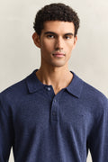 DARK INDIGO MELANGE, SLUB COTTON LINEN POLO, CLOSE-UP BY GANT AU.