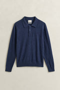 DARK INDIGO MELANGE, SLUB COTTON LINEN POLO, FLAT-LAY BY GANT AU.