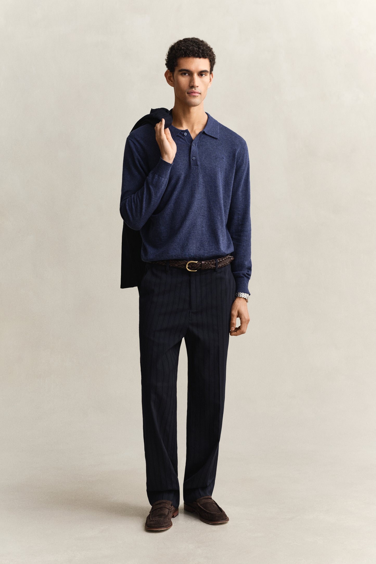 DARK INDIGO MELANGE, SLUB COTTON LINEN POLO BY GANT AU.
