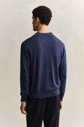 DARK INDIGO MELANGE, SLUB COTTON LINEN POLO, BACK-VIEW BY GANT AU.