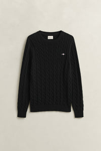 BLACK, Classic Cable Knit Sweater, FLAT-LAY BY GANT AU.