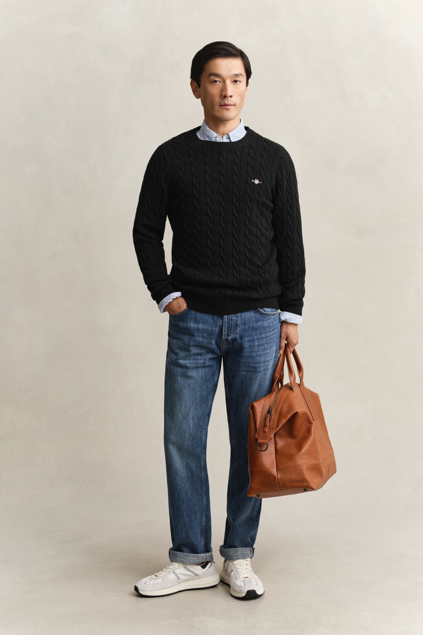 BLACK, Classic Cable Knit Sweater BY GANT AU.