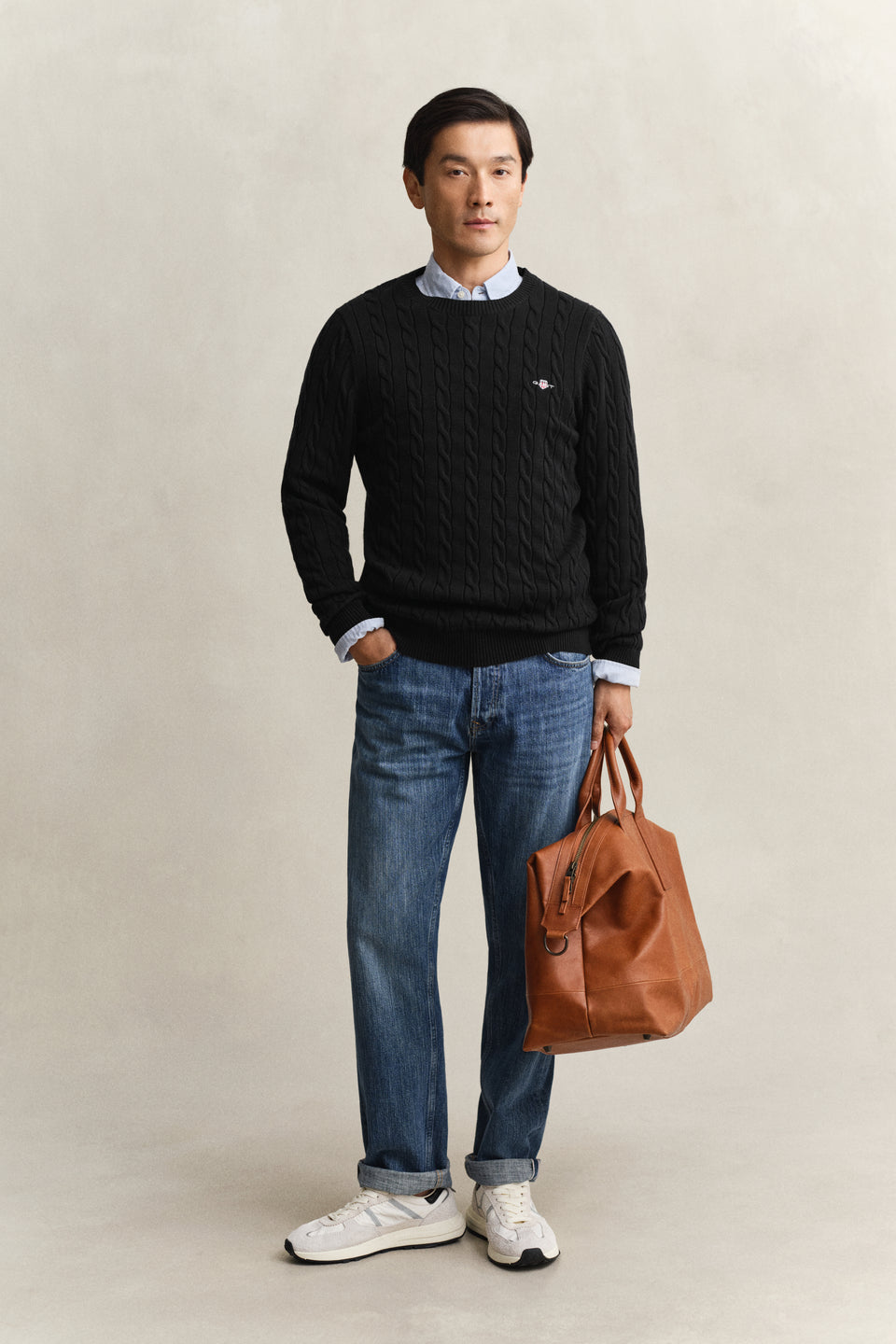 Cotton Cable Knit Crew Neck Sweater