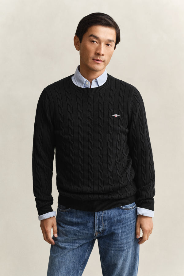 BLACK, Classic Cable Knit Sweater, FRONT-VIEW BY GANT AU.