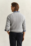 GREY MELANGE, Classic Cable Knit Sweater, BACK-VIEW BY GANT AU.