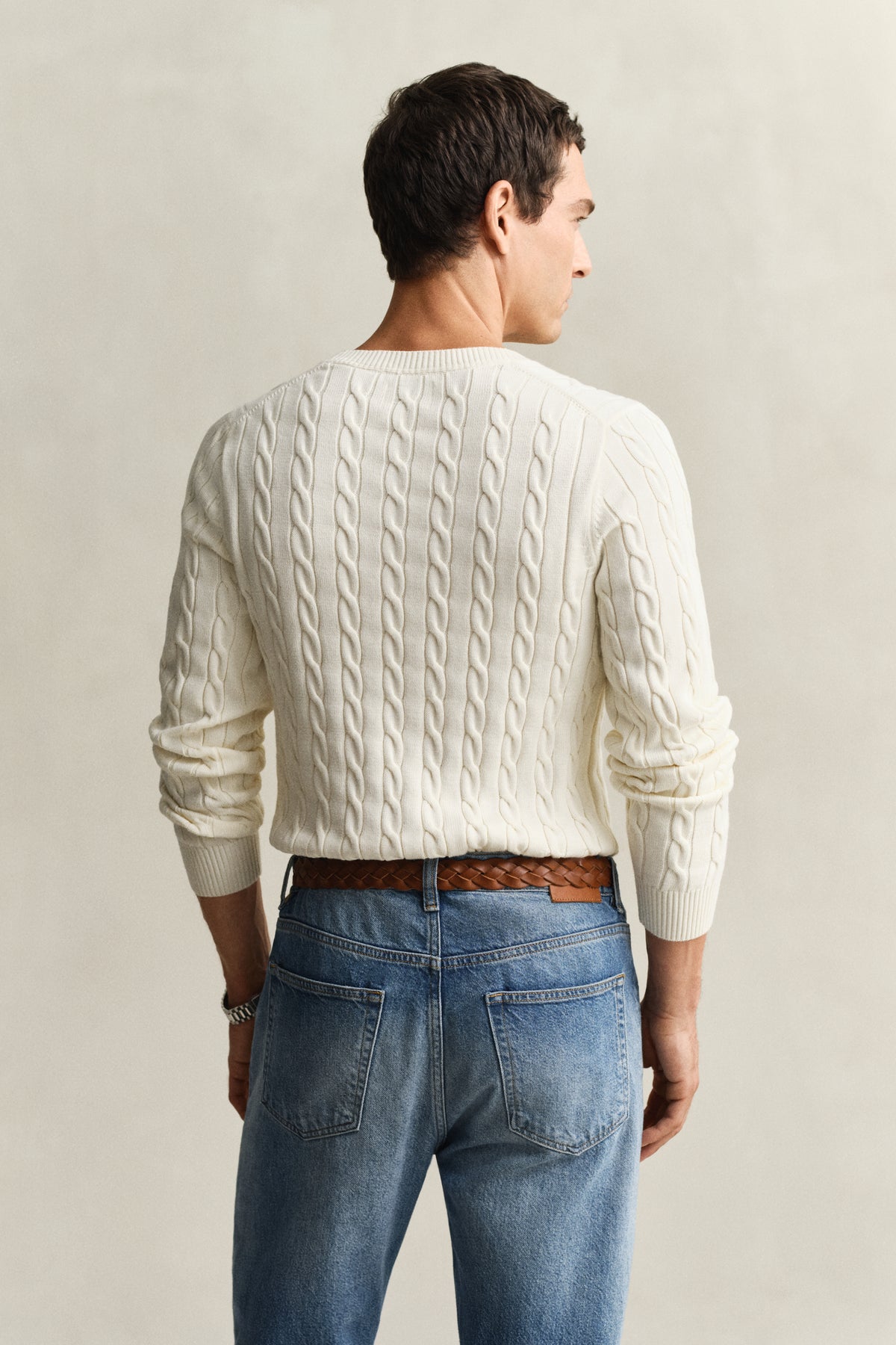 CREAM, Classic Cable Knit Sweater, BACK-VIEW BY GANT AU.