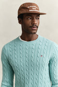 MUTED TURQUOISE, COTTON CABLE C-NECK, CLOSE-UP BY GANT AU.