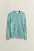 MUTED TURQUOISE, COTTON CABLE C-NECK, FLAT-LAY BY GANT AU.