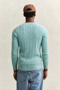 MUTED TURQUOISE, COTTON CABLE C-NECK, BACK-VIEW BY GANT AU.