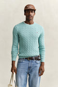 MUTED TURQUOISE, COTTON CABLE C-NECK, FRONT-VIEW BY GANT AU.
