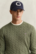 DRY HERB GREEN, Classic Cable Knit Sweater, CLOSE-UP BY GANT AU.