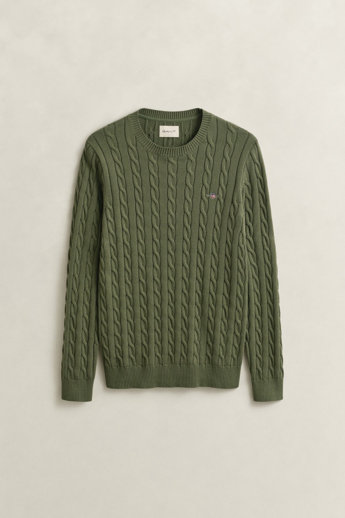 DRY HERB GREEN, Classic Cable Knit Sweater, FLAT-LAY BY GANT AU.