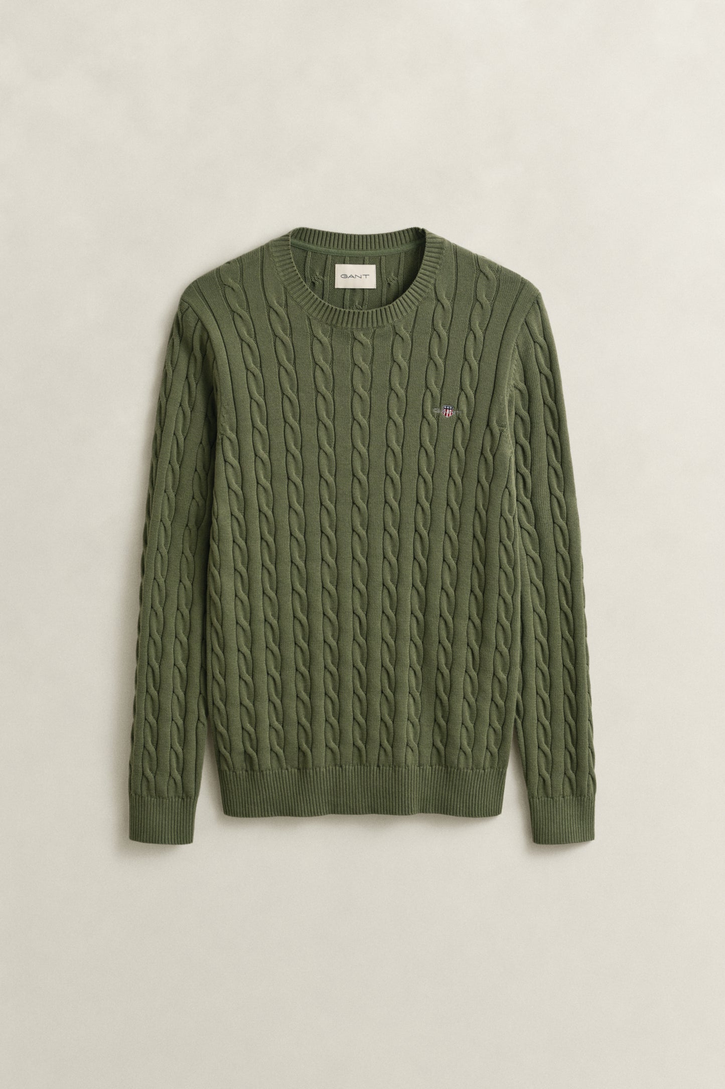 DRY HERB GREEN, Classic Cable Knit Sweater, FLAT-LAY BY GANT AU.