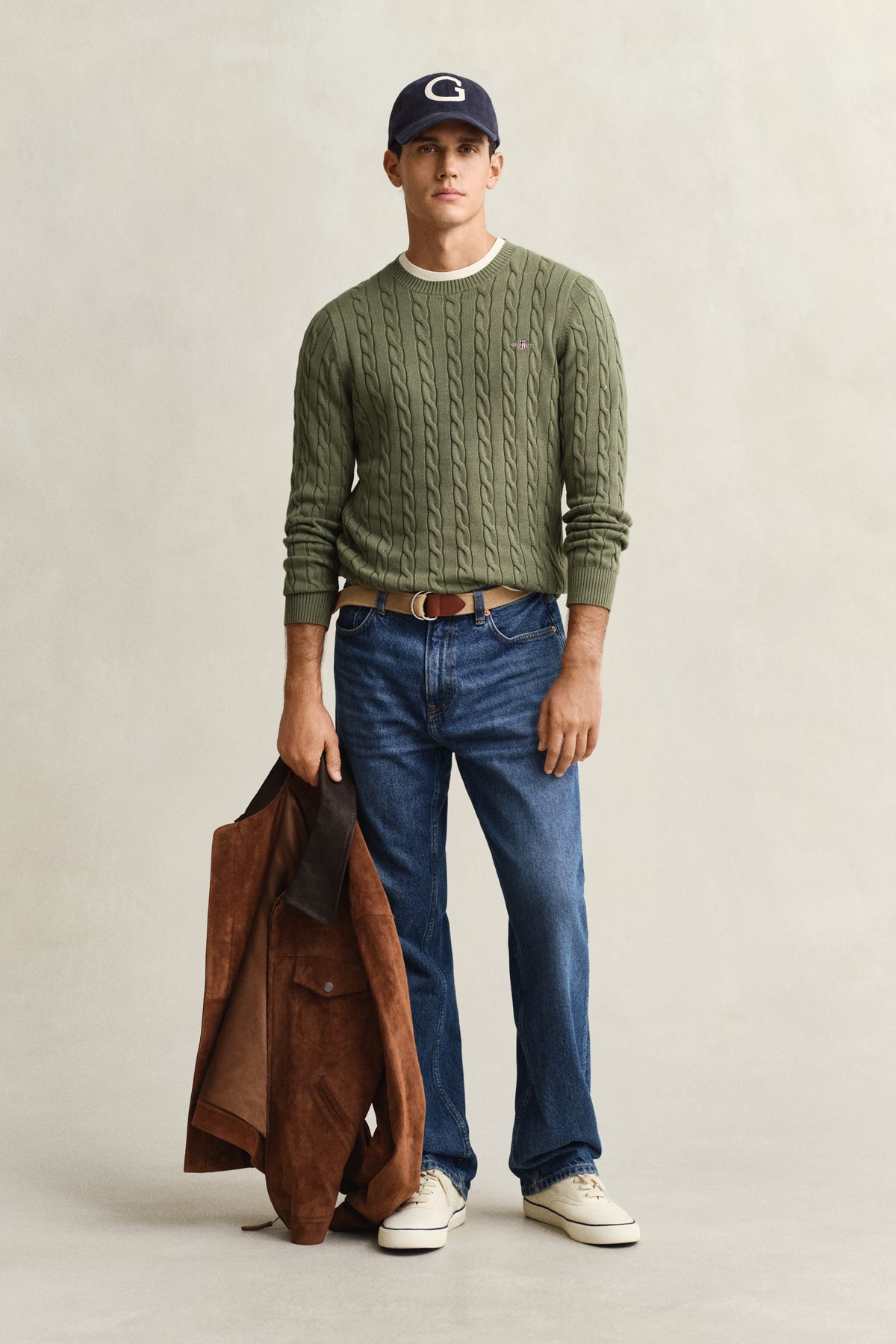 DRY HERB GREEN, Classic Cable Knit Sweater BY GANT AU.