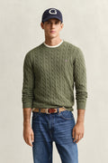 DRY HERB GREEN, Classic Cable Knit Sweater, FRONT-VIEW BY GANT AU.