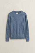 FADED DENIM, COTTON CABLE C-NECK, FLAT-LAY BY GANT AU.