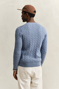 FADED DENIM, COTTON CABLE C-NECK, BACK-VIEW BY GANT AU.