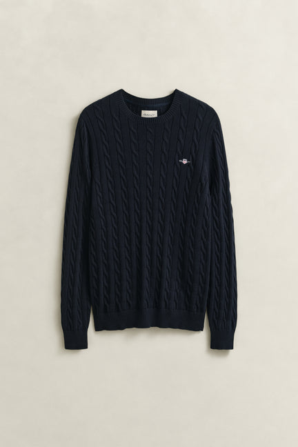 EVENING BLUE, Classic Cable Knit Sweater, FRONT-VIEW BY GANT AU.