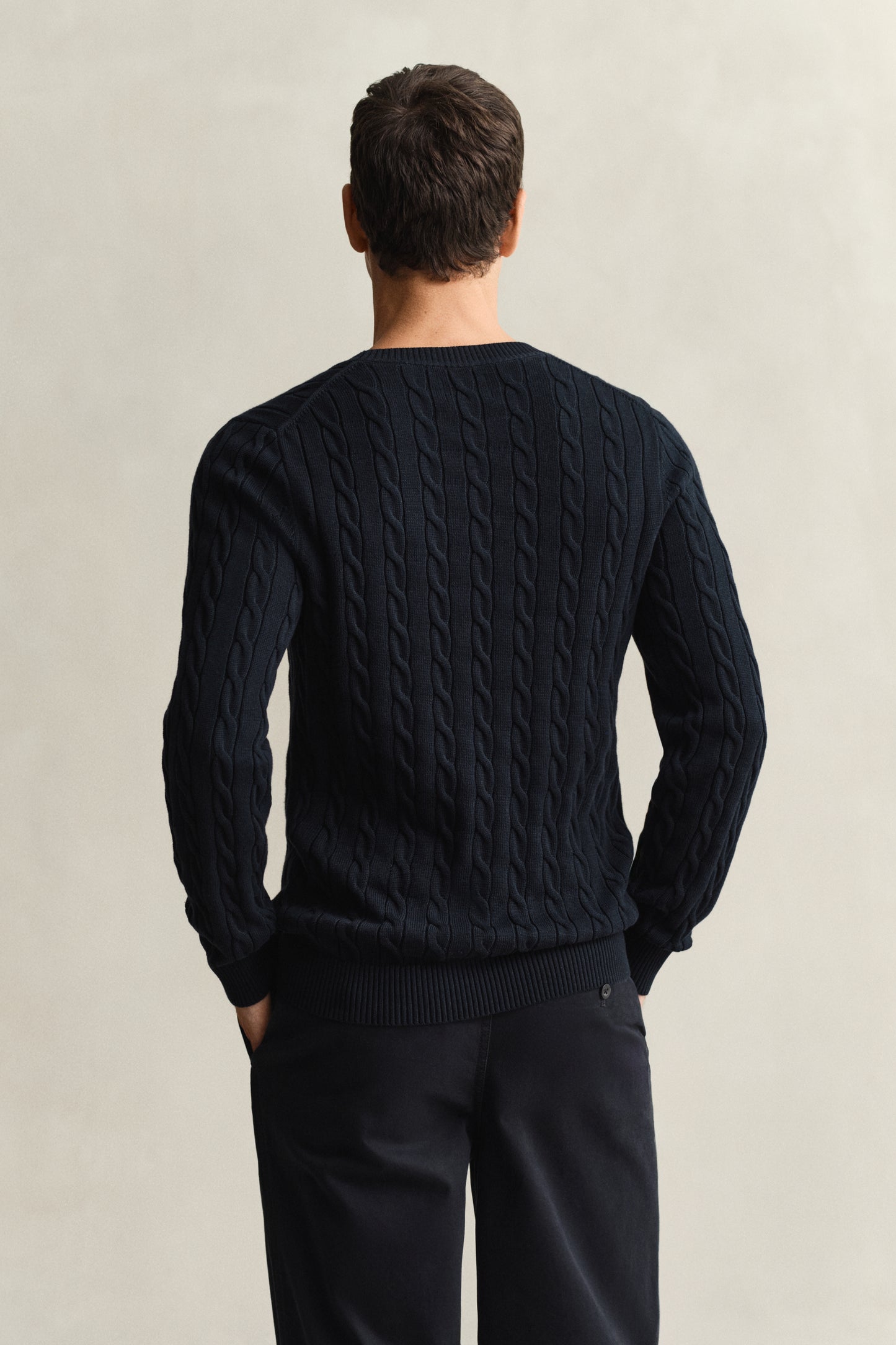 EVENING BLUE, Classic Cable Knit Sweater, BACK-VIEW BY GANT AU.
