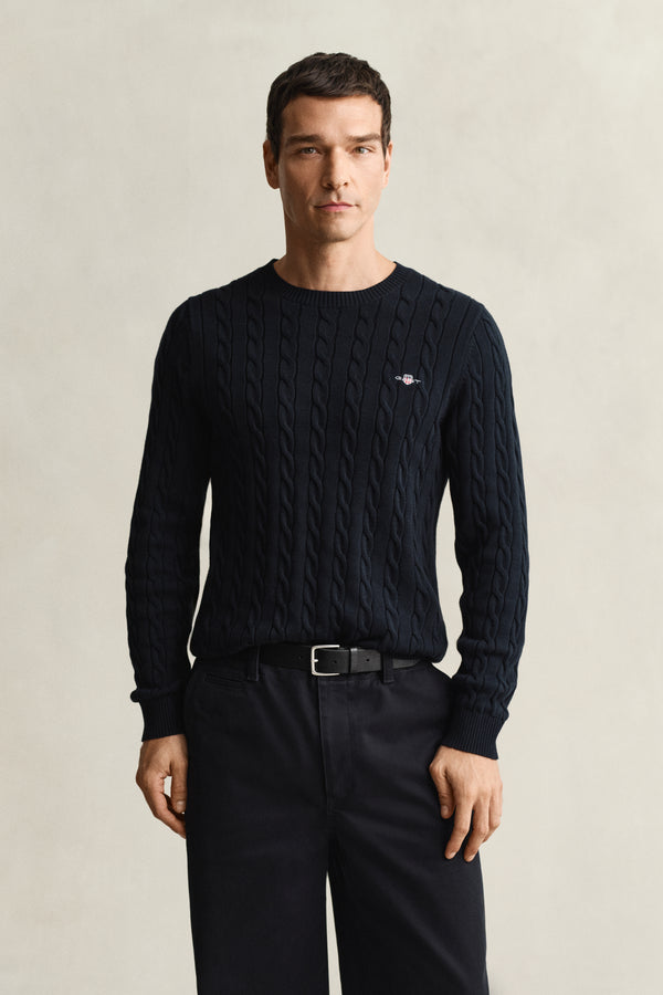 EVENING BLUE, Classic Cable Knit Sweater BY GANT AU.
