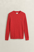 ROSE RED, COTTON CABLE C-NECK, FLAT-LAY BY GANT AU.