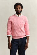 WASHED PINK, COTTON CABLE C-NECK, FRONT-VIEW BY GANT AU.