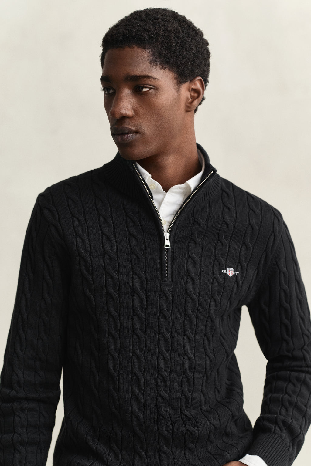 BLACK, Cable Knit Half-Zip Sweater, CLOSE-UP BY GANT AU.
